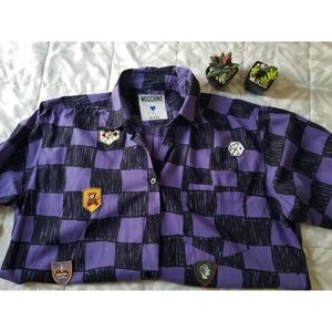 MOSCHINO Jeans Vintage Plaid Patch Button-Down Top